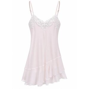 Linea Donatella Chemise Womens M Lace Trim Ruffle Hem Pink Solid Regular Y2K